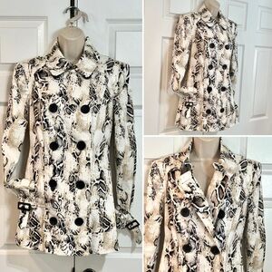 Like New-Bebe-Python Print Double Breasted Knee Length Spring Trench Jacket-Sz S